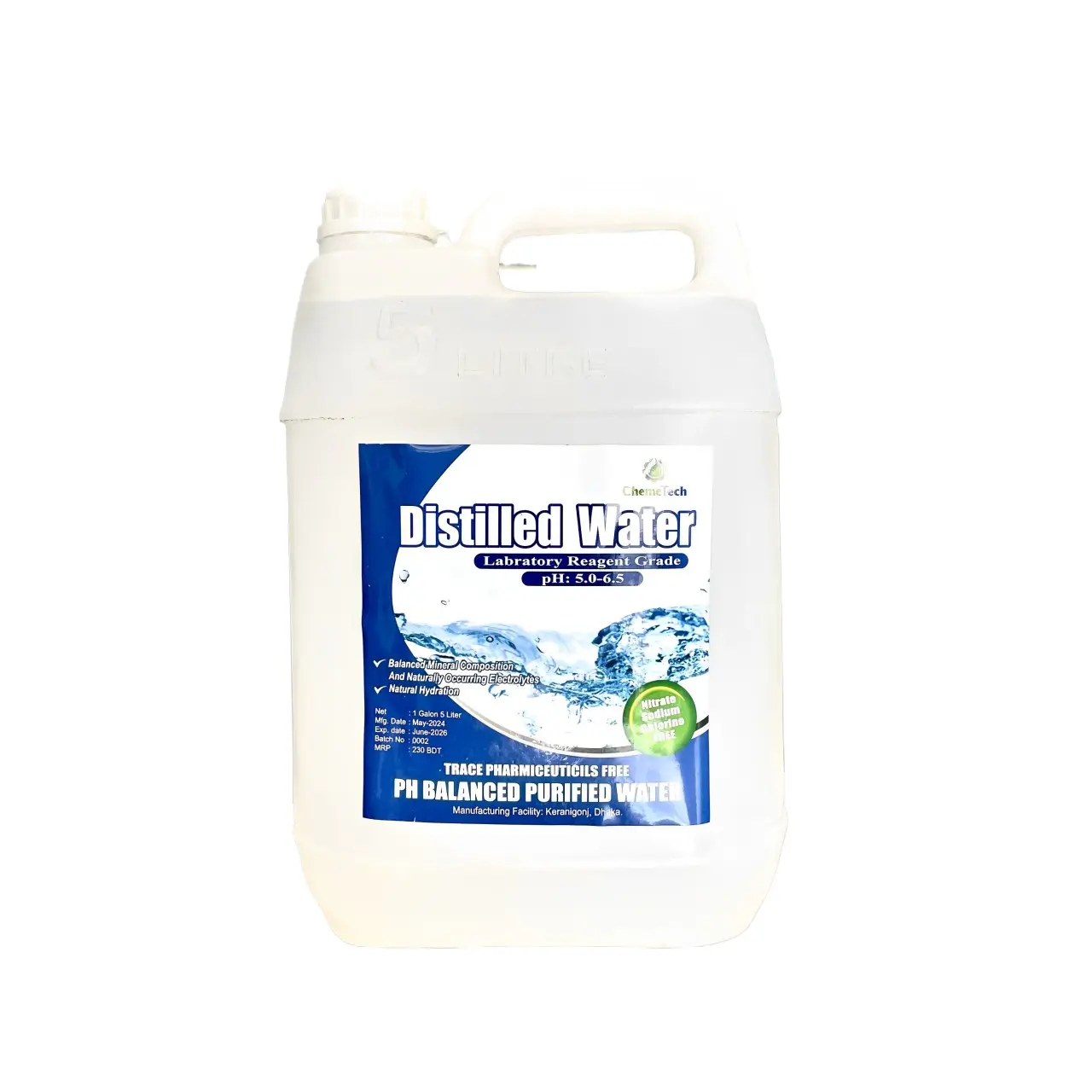Distilled Water 5 Liter Can